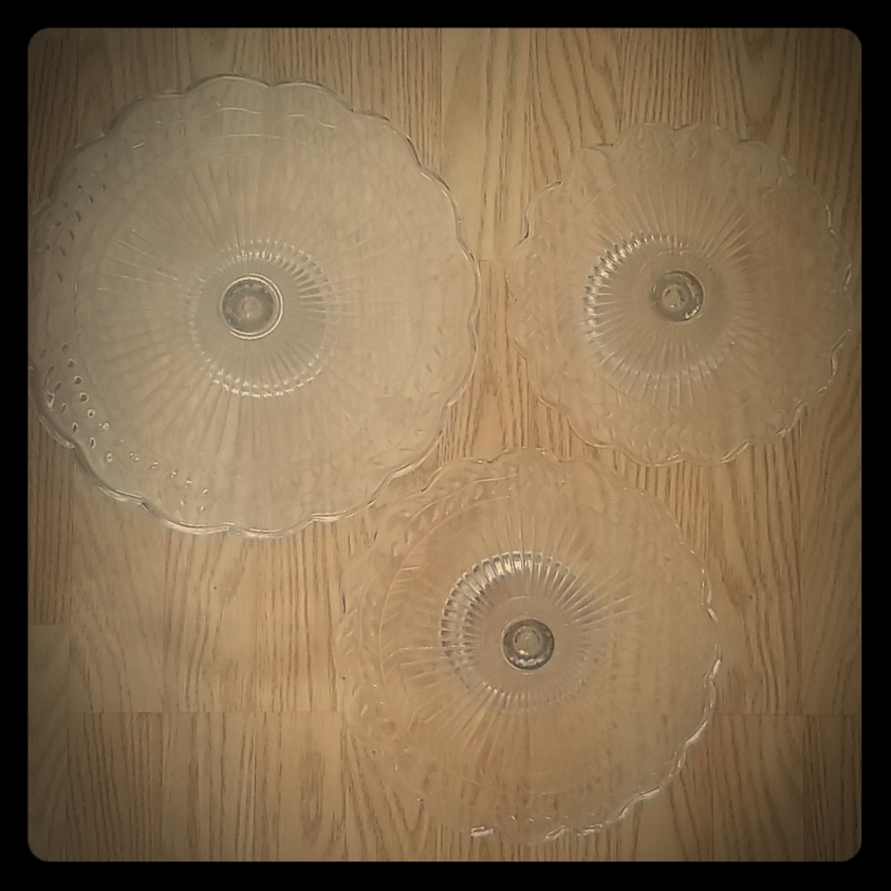 3 glass cake platters/stands
